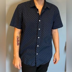Old Navy Blue Casual Button Down Shirt with Polka Dots